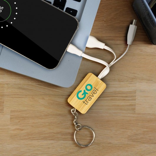 Rectangle Bamboo Charge Cable Keyrings Feature